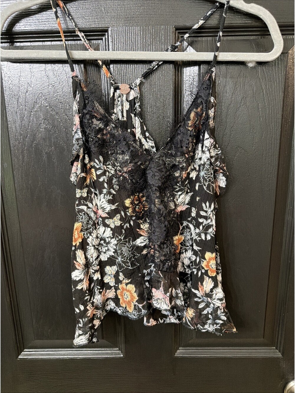 Free People Black Floral Lace Tank Top Size Medium - Picture 1 of 4